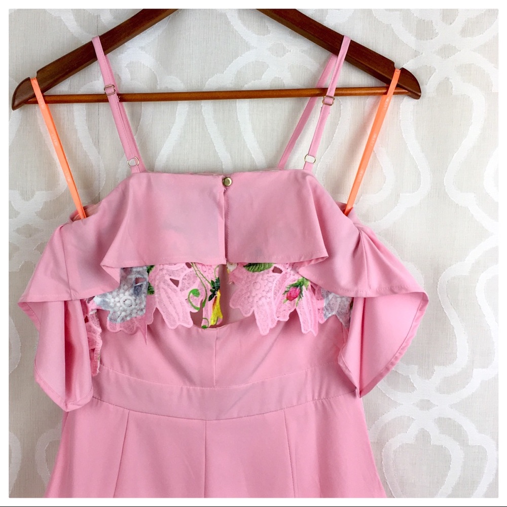 *CLEARANCE* Rose Pink & Floral Off Shoulder Romper - Picture 5 of 8